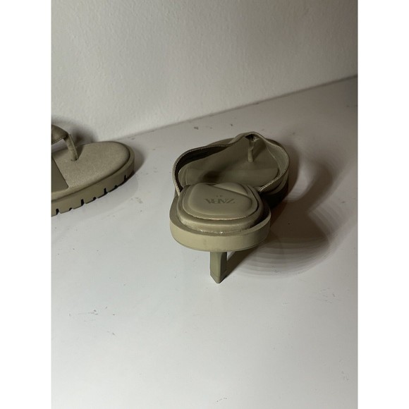 Zara Flip Flop Kitten Heels Sandals Sage Light Green Womens Size 41 - Picture 14 of 16